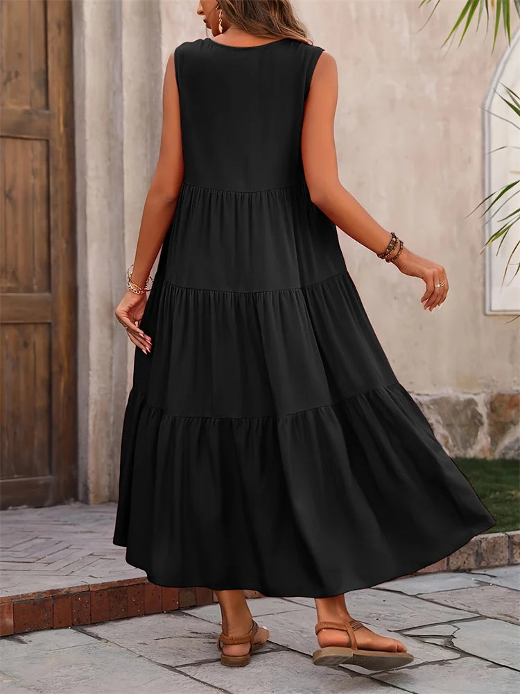 2024 Women Dress Summer Casual Brand Dresses Elegant Yellow Black Dress Femme