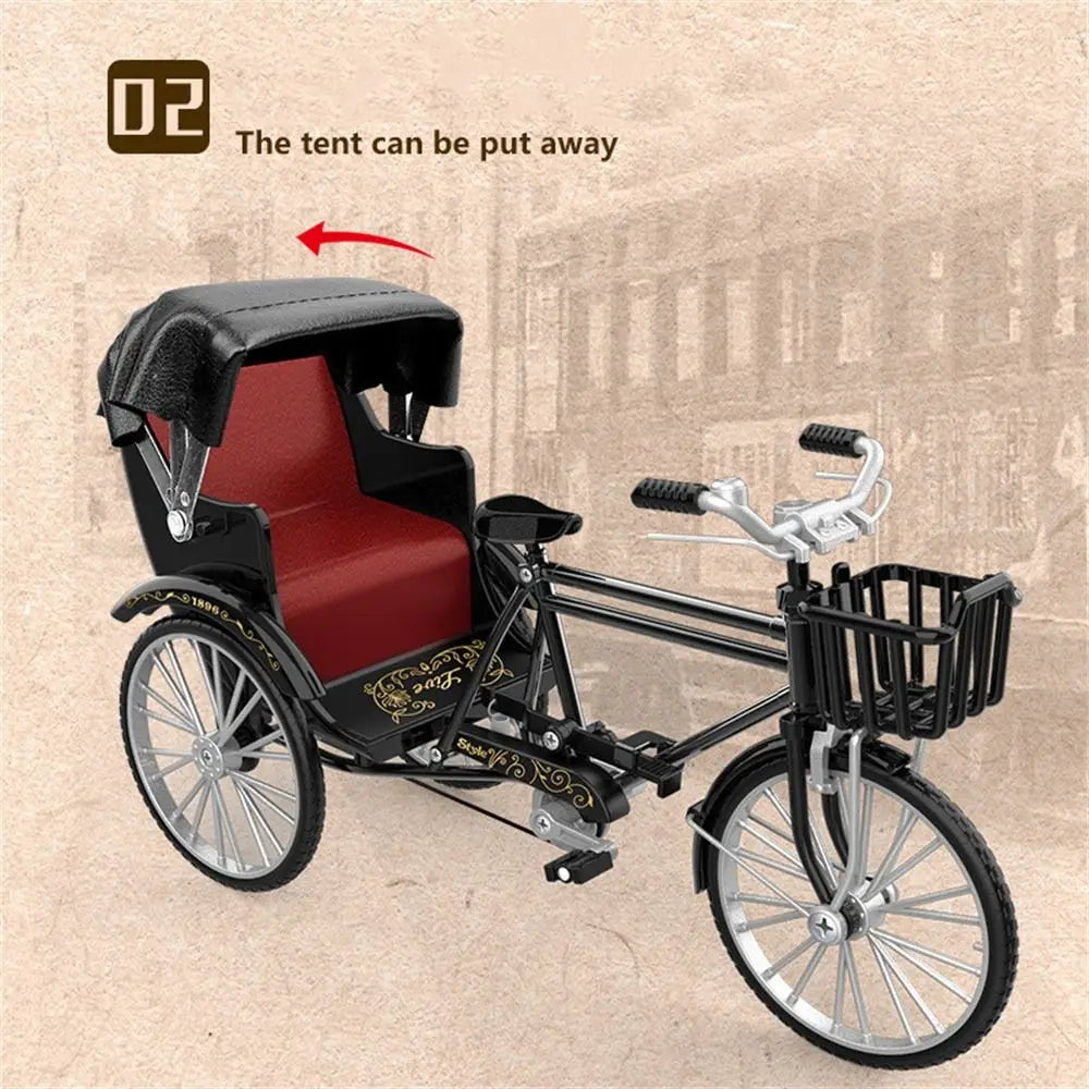 Kids Toy Vintage Classic Tricycle Model Metal Diecast Three Wheeled Simulation Tricycle Toy 1:12 Alloy Model Collectibles Gift