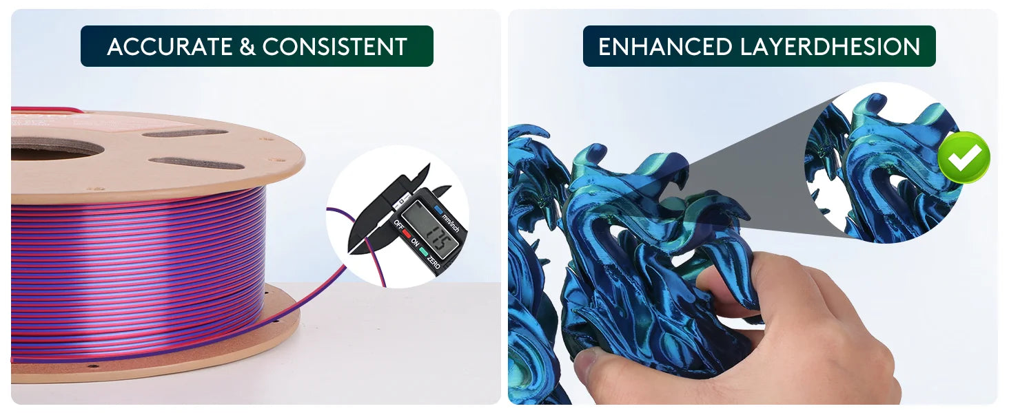 ERYONE 1KG Silk Dual Color PLA Series 3D Printer Filament 1.75mm, Dual-Color Coextrusion Silky Shiny Finish, 1kg Spool