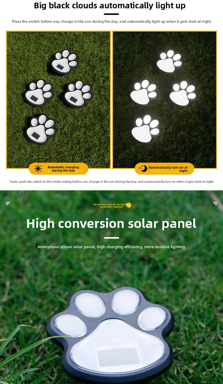Solar lawn light LED simulation footprint dog paw floor plug light outdoor rainproof courtyard garden decorative buried light