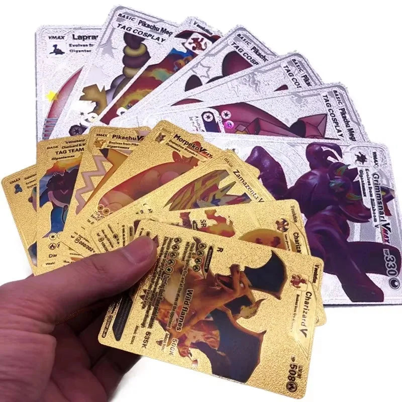 55pcs Card Set, Gold Silver Black Rainbow Diamond Foil TCG Game Cards, VMAX GX VSTAR, Collectible Cards, Hobby Collection.