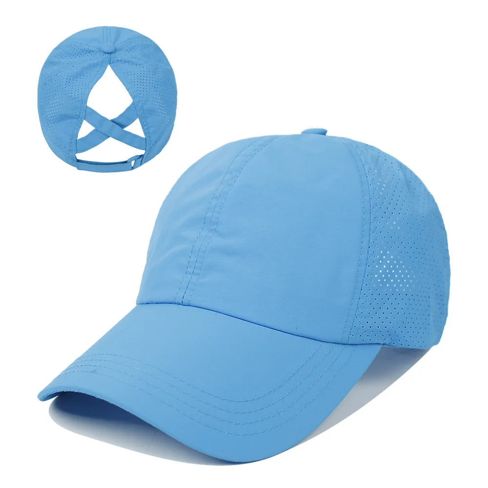 Women's Criss Cross Ponytail Baseball Cap – Breathable Mesh Sun Visor Hat | Adjustable Outdoor Sports Cap