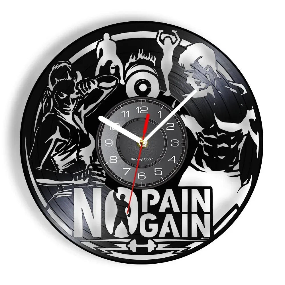 Fitness Theme Vinyl Record Wall Clock – LED Backlight Home Décor | 30cm