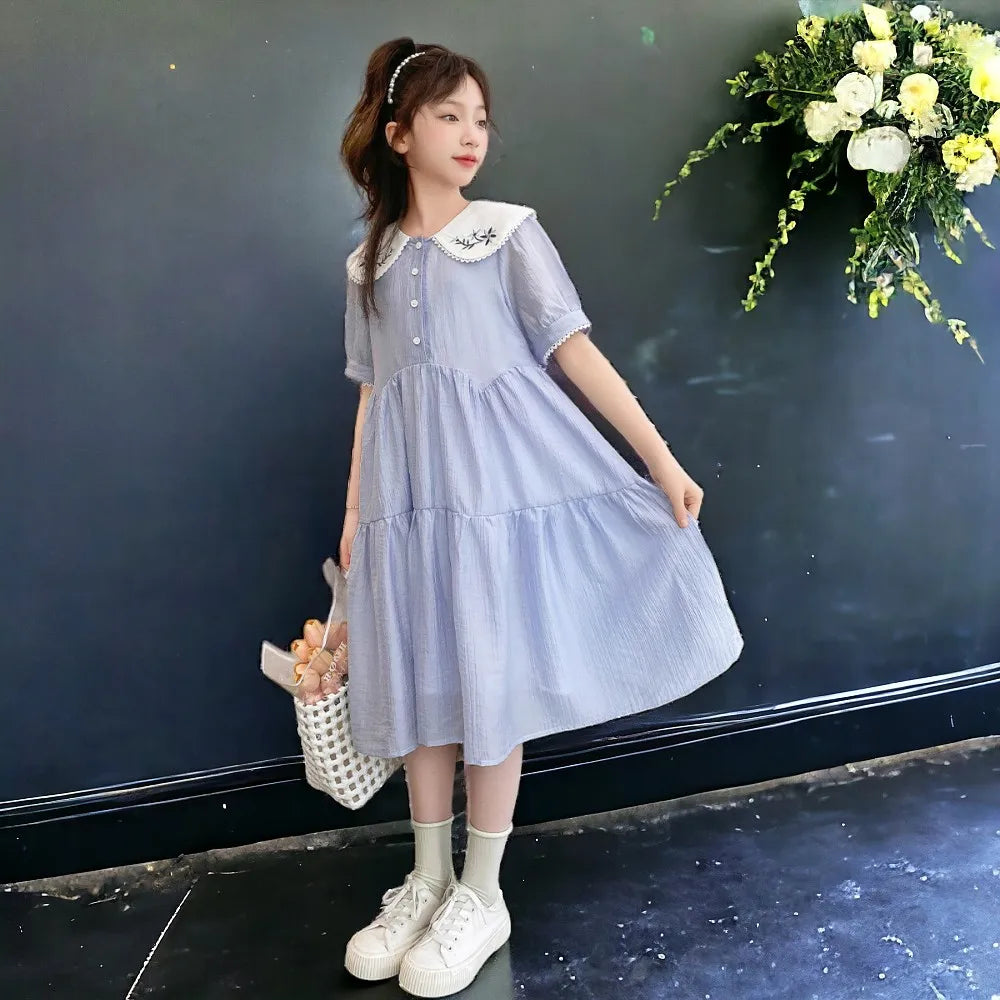 Toddlers Dresses For Girls Children's Dress Summer Cotton Kids School Costumes Short Sleeve Baby  4 5 6 8 9 10 12 Years