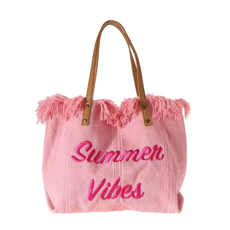 Women's Canvas Embroidered Letter Tote Bag