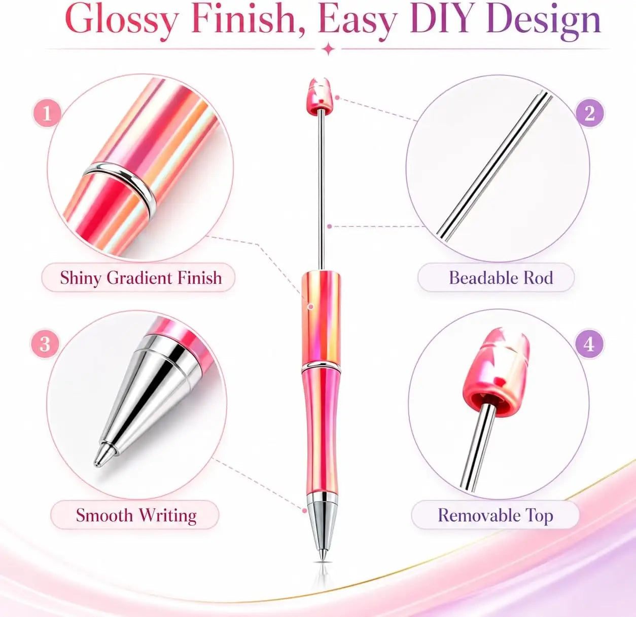 Beadable Pens for DIY | 12-Pack Gradient Beaded Ballpoint Pens | Party Favors & Gifts
