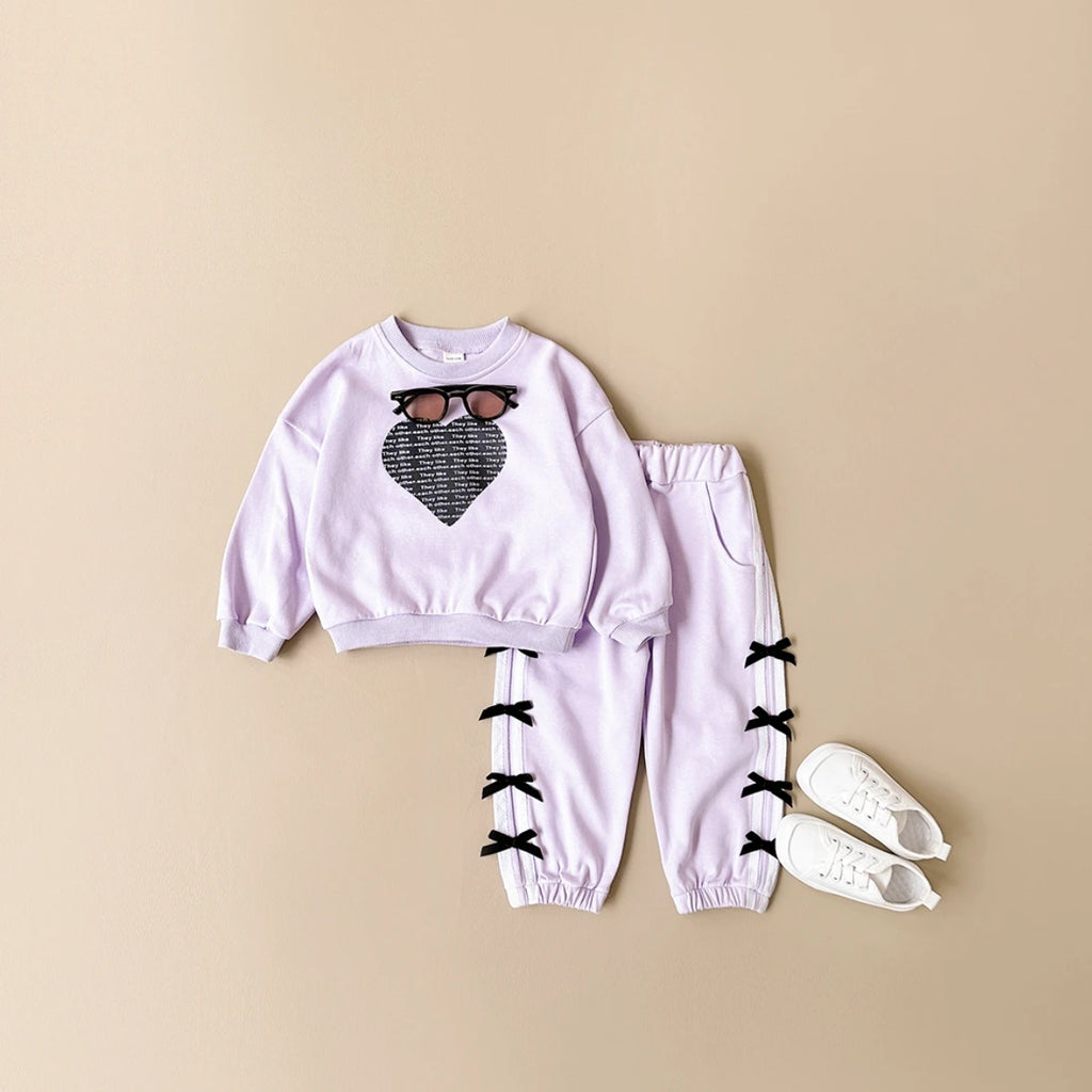 Baby Girl Love Print Sweatshirt & Bow Pants 2-Piece Set
