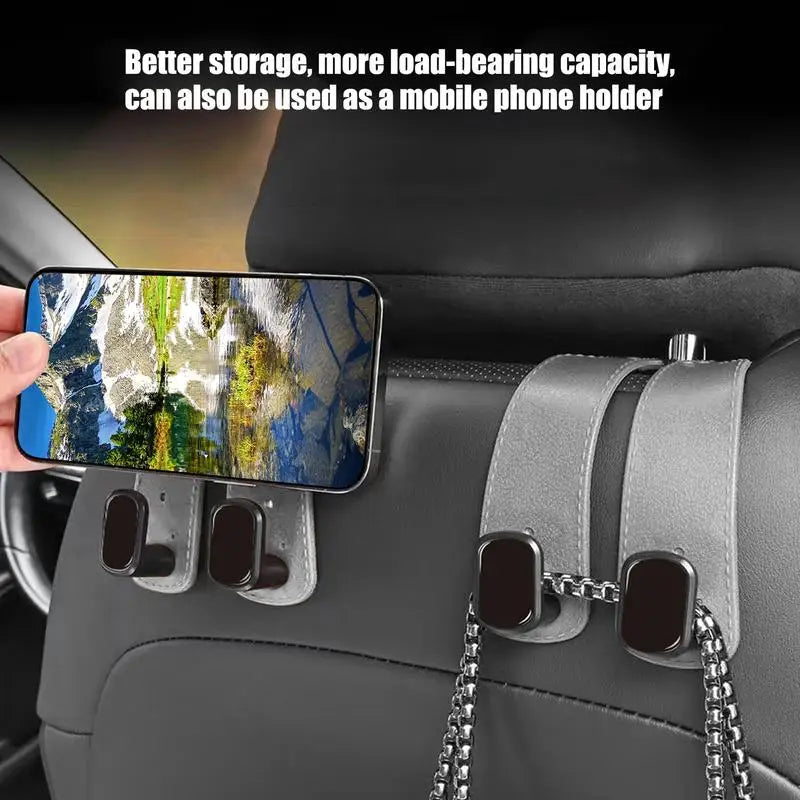 PU Leather Car Purse Hook & Headrest Hanger Organizer