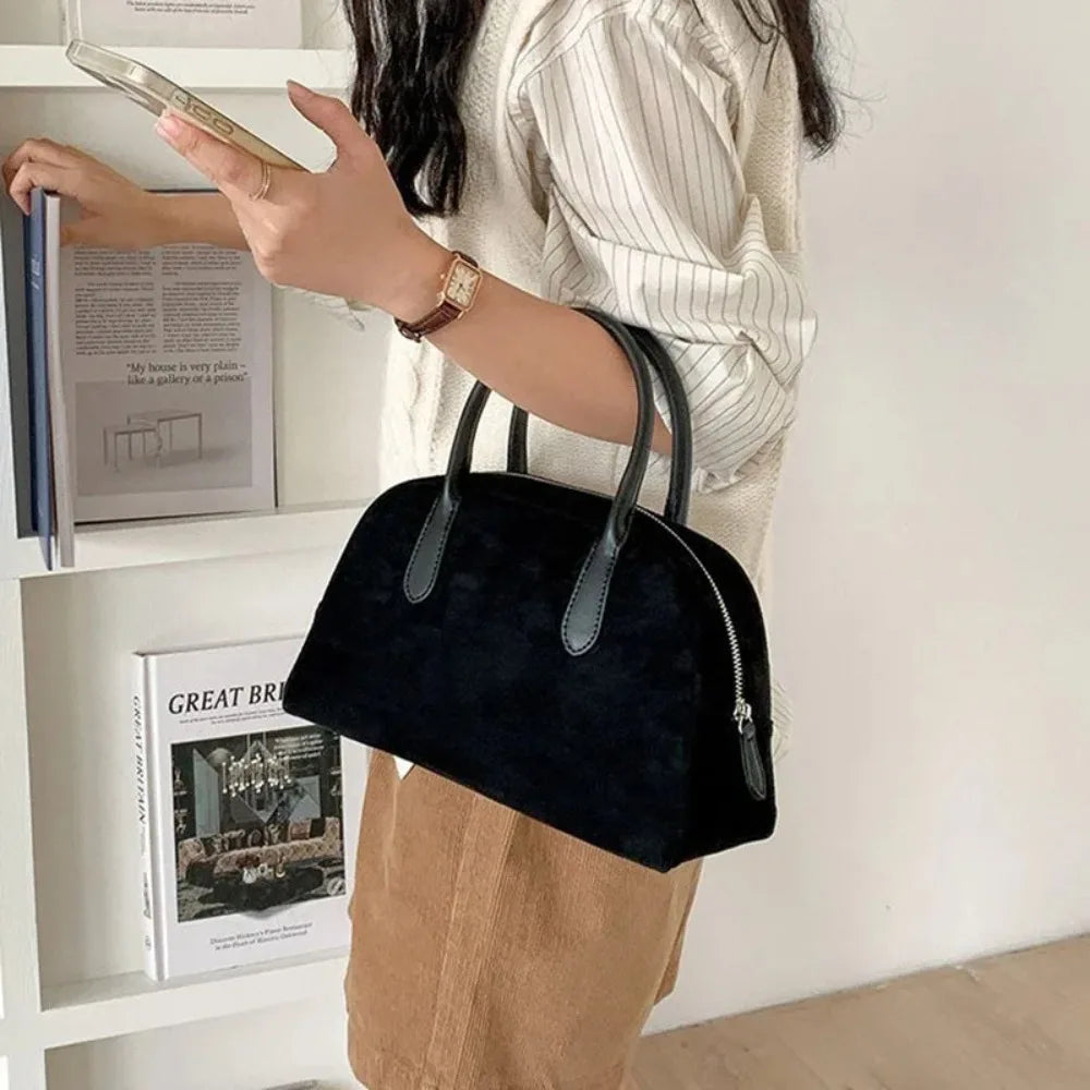 Women's Retro Faux Suede Bowling Pillow Bag