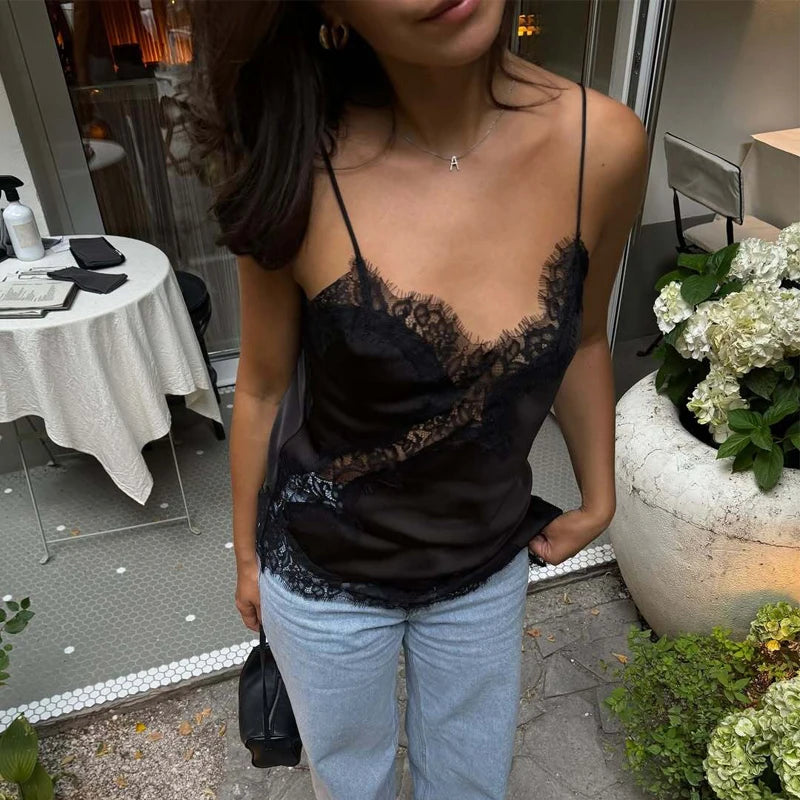Women's Lace Asymmetric Backless Camisole Top