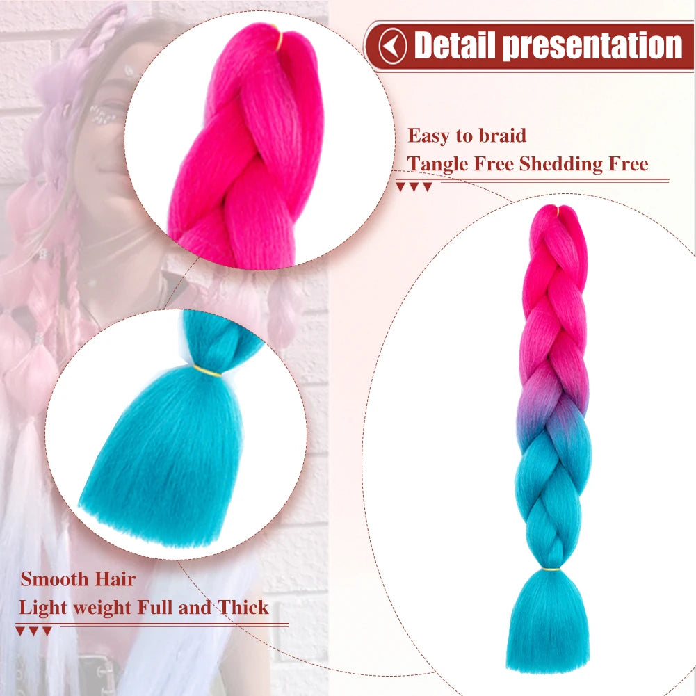 Crochet Braids 6Pcs Braiding Hair Ombre Synthetic Colorful Braiding Hair Extensions for Women Girl Daily Wear High Temperature