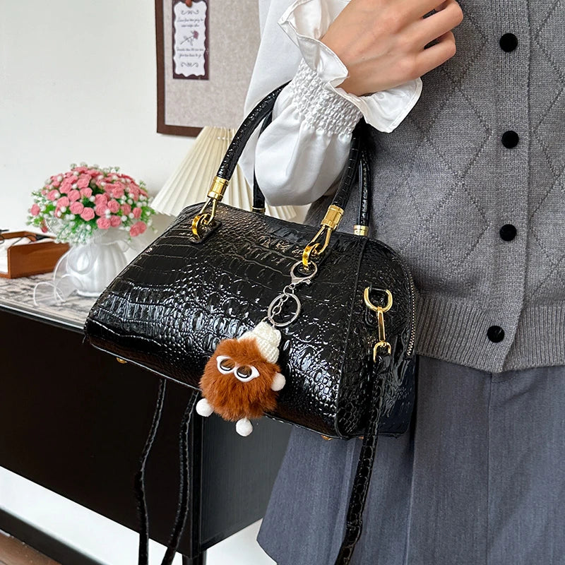 Women's Crocodile Pattern Structured Shoulder Bag