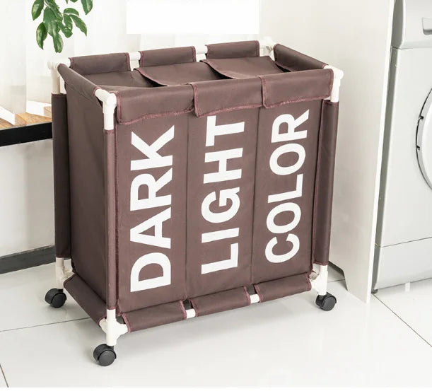 3-Grid Laundry Hamper with Lid & Wheels | High Capacity Waterproof Clothes Basket