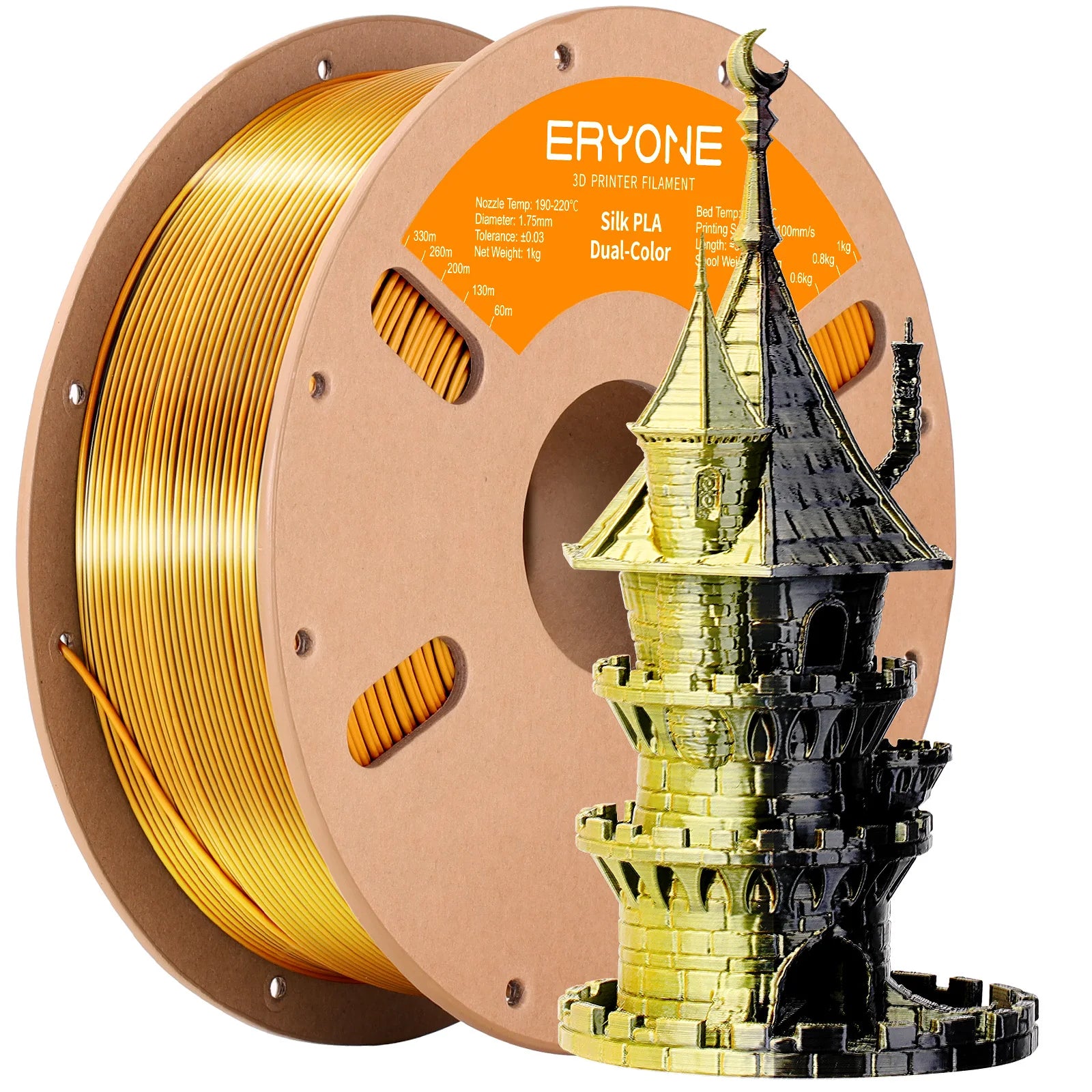 ERYONE 1KG Silk Dual Color PLA Series 3D Printer Filament 1.75mm, Dual-Color Coextrusion Silky Shiny Finish, 1kg Spool