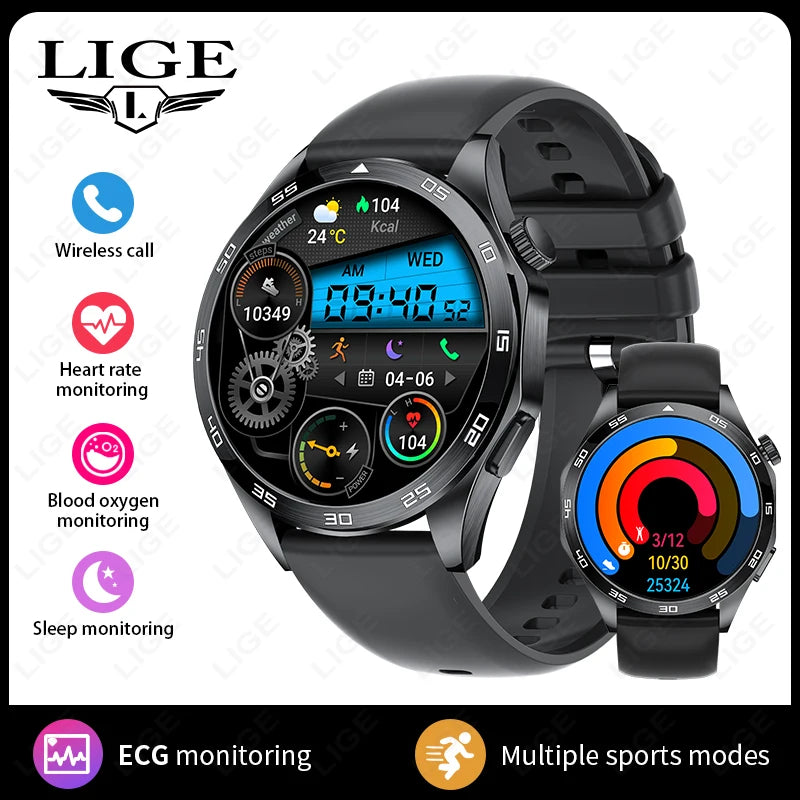LIGE Men's Smartwatch – Bluetooth Call, ECG, Heart Rate & Fitness Tracker Watch