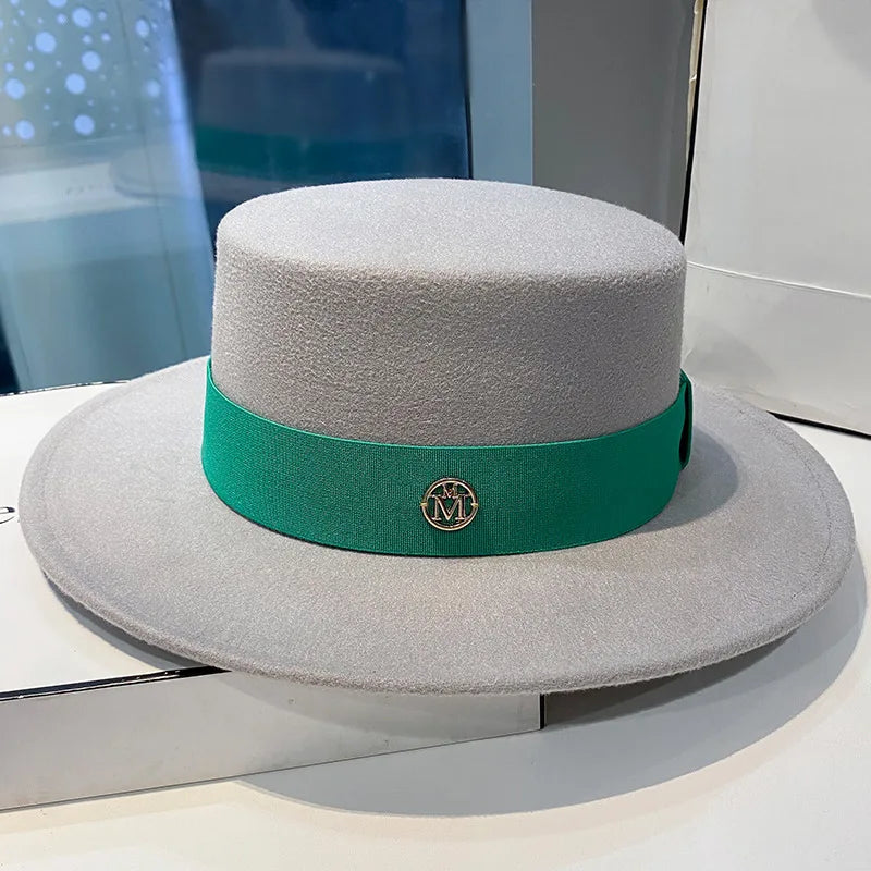 Women's Flat Top Fedora Hat with Ribbon Band – Elegant Panama Bowler for Church, Wedding & Party
