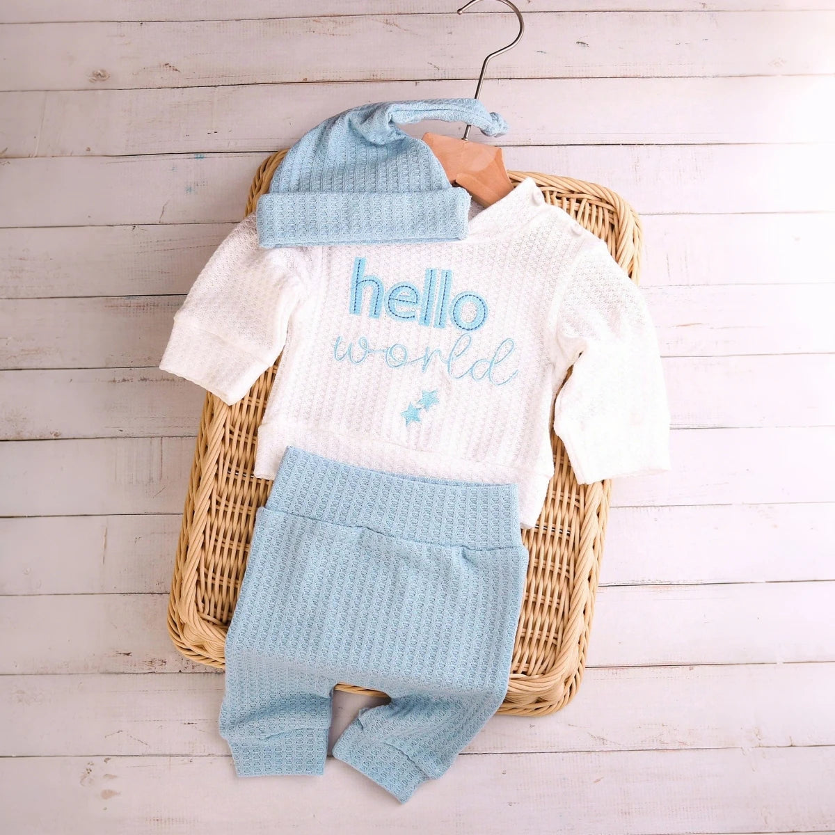 Hello World Newborn Photo Outfit, 3 Pieces
