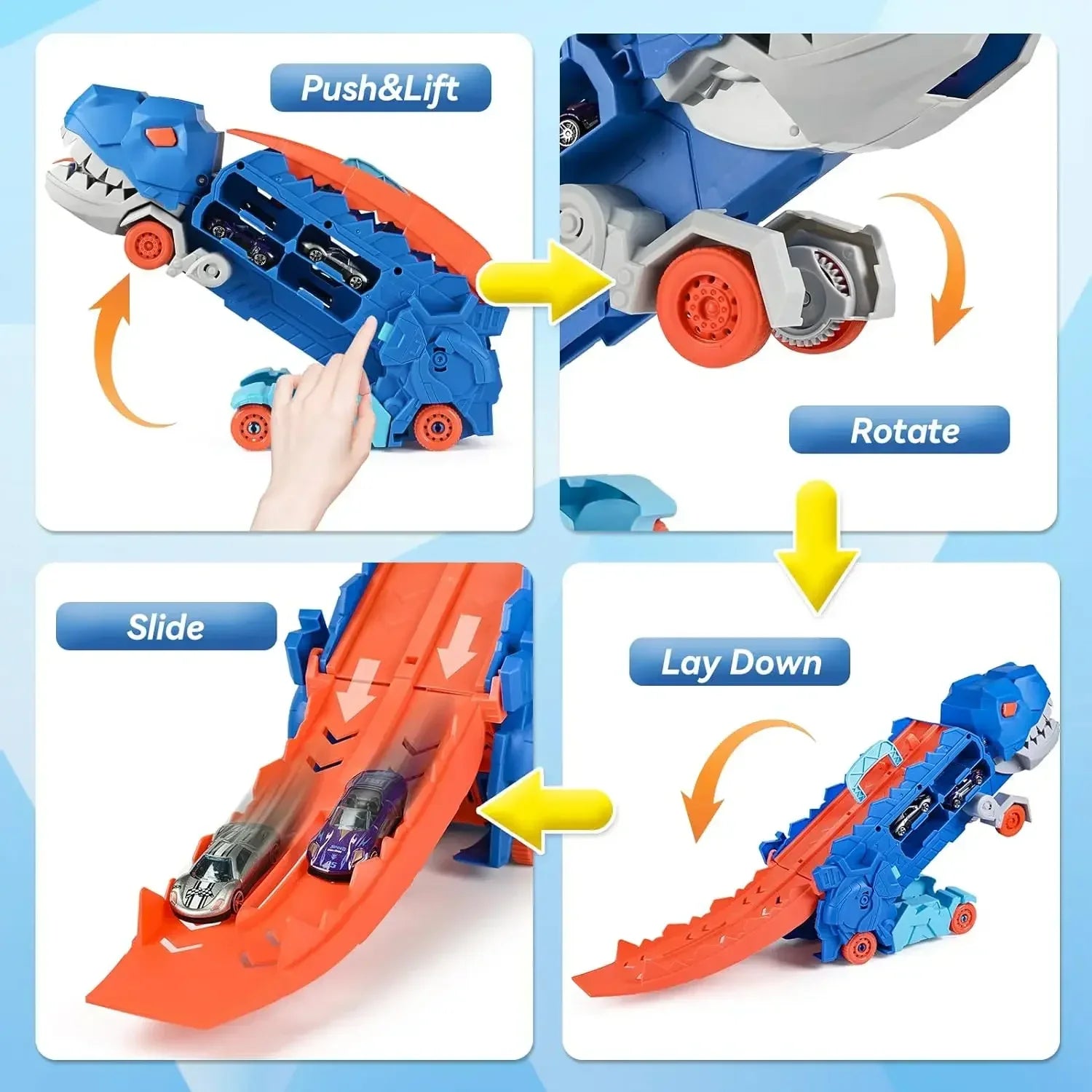 New Dinosaur Truck Race Track Toy Set With 4 Alloy Cars Foldable Transforming Into T-Rex STEAM Toys For Boys Girls Birthday Play