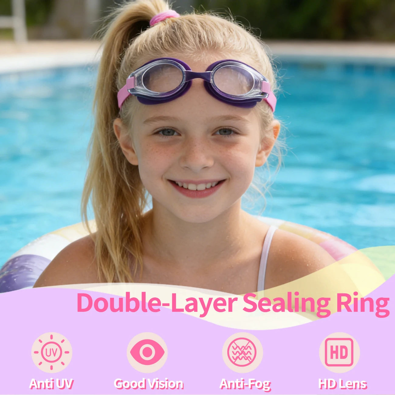 1PC Swimming Goggles, Professional Waterproof and Anti-fog Flat Light Diving, Toddler Goggles No Hair Pull