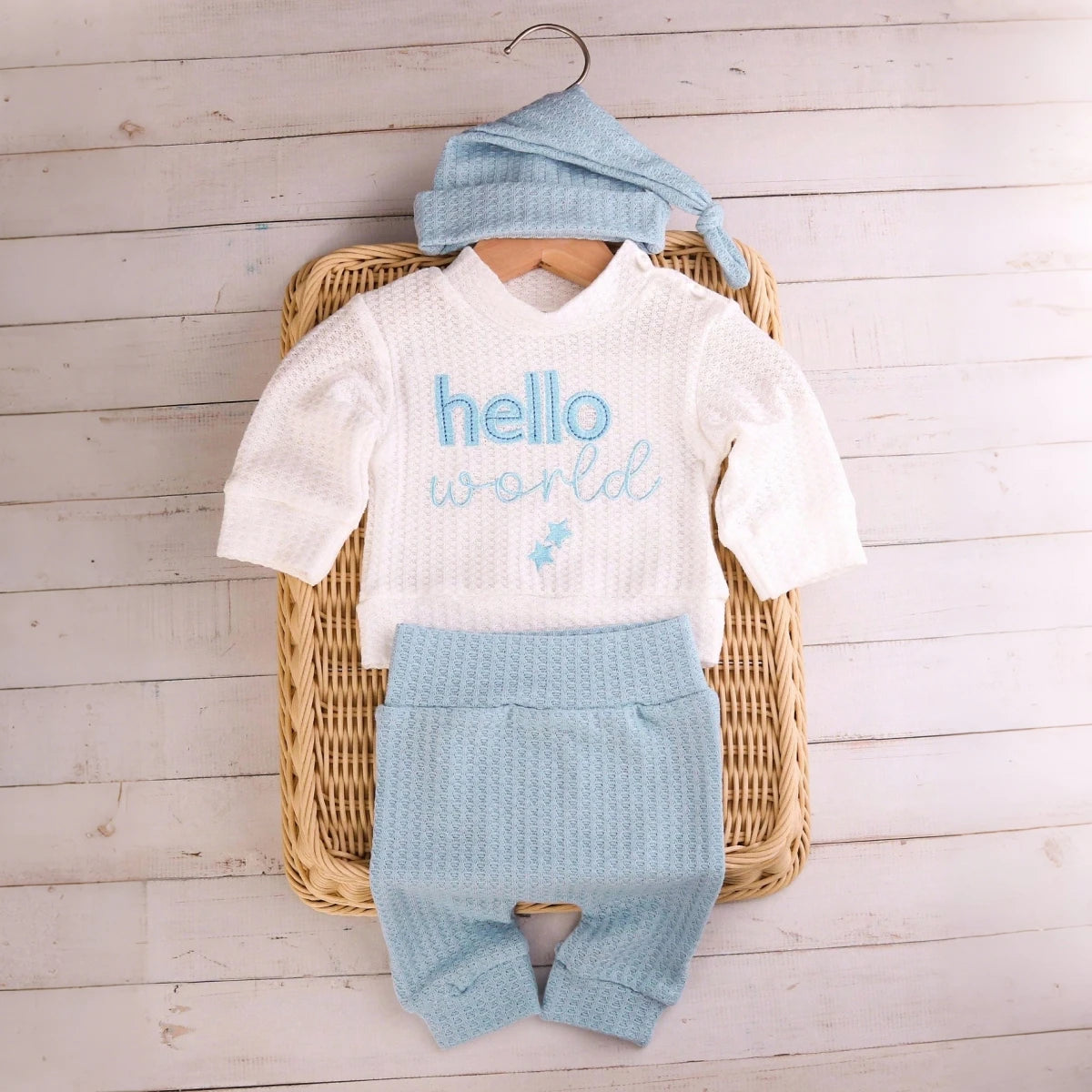 Hello World Newborn Photo Outfit, 3 Pieces