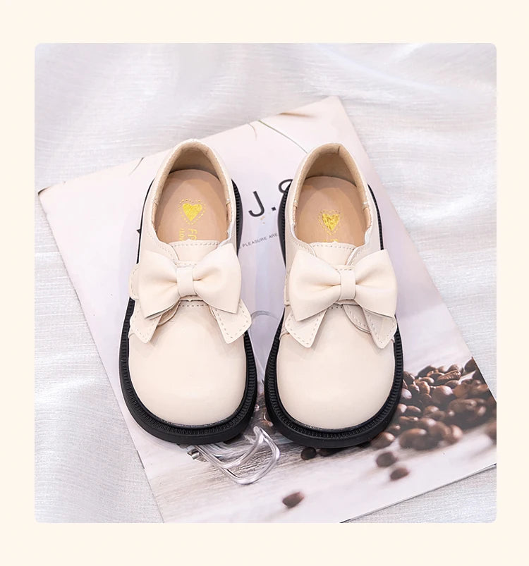 Girls' Bow Design Bonded Leather Flat Casual Shoes