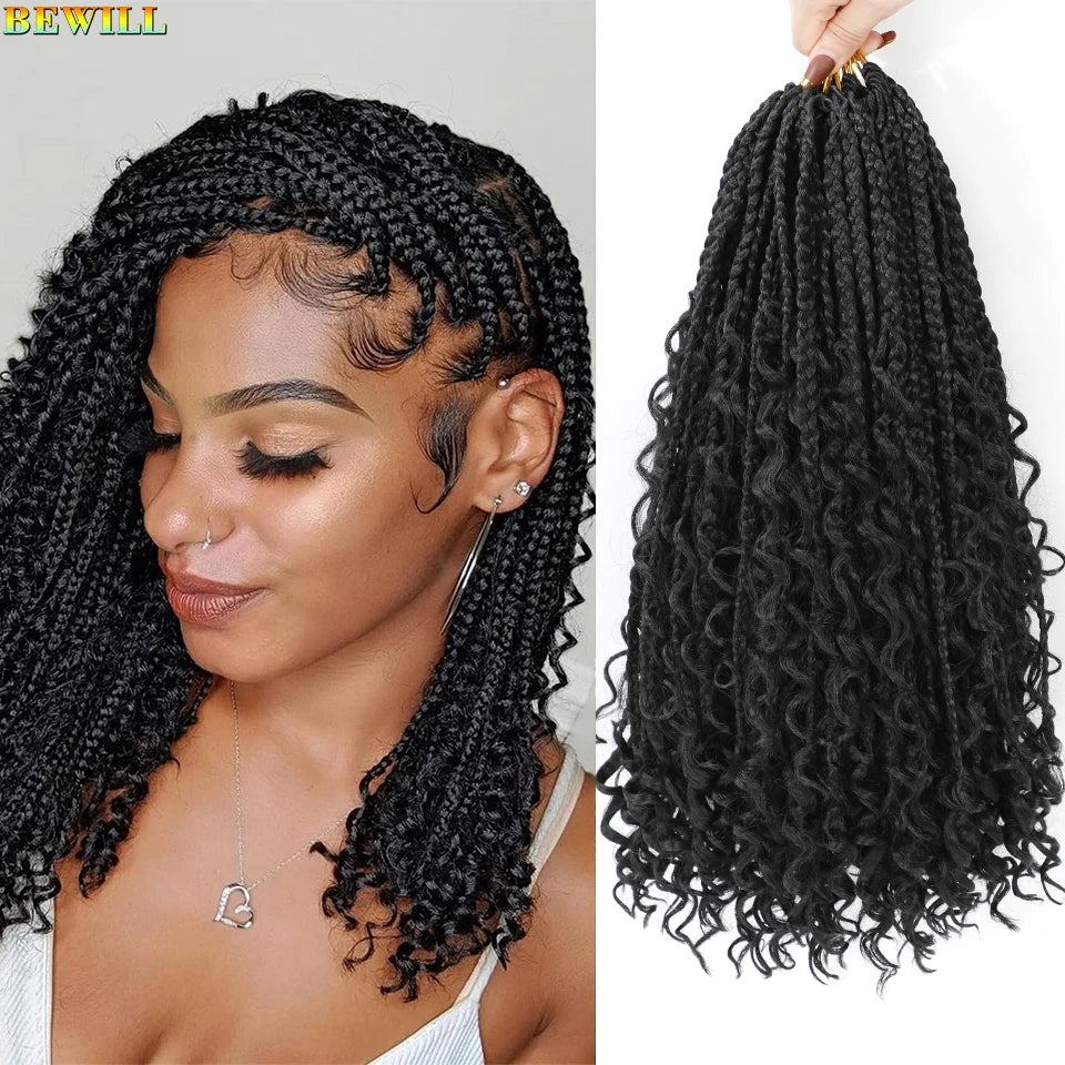 Goddess Box Braids Crochet Hair 14 18 24 Inch Bohemian Hippie Box Braids With Curly Ends Synthetic Braiding Hair for Black Women