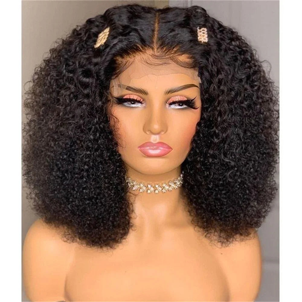 Soft Natural Black Long 26Inch Glueless Kinky Curly Lace Front Wig For Women With Baby Hair Synthetic Preplucked Daily