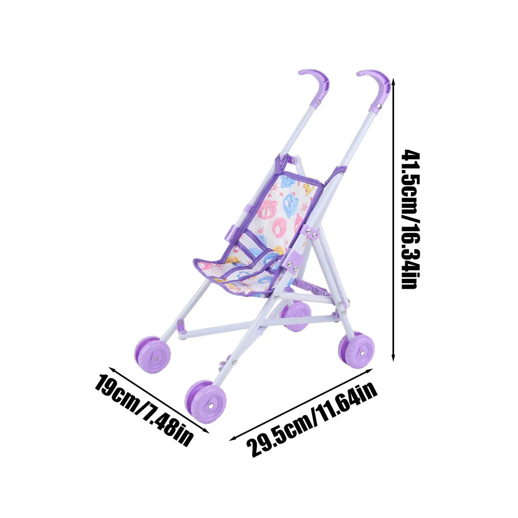 Toddler Doll Stroller & Pram Toy | Pretend Play | Dress-Up Doll Accessory | Purple