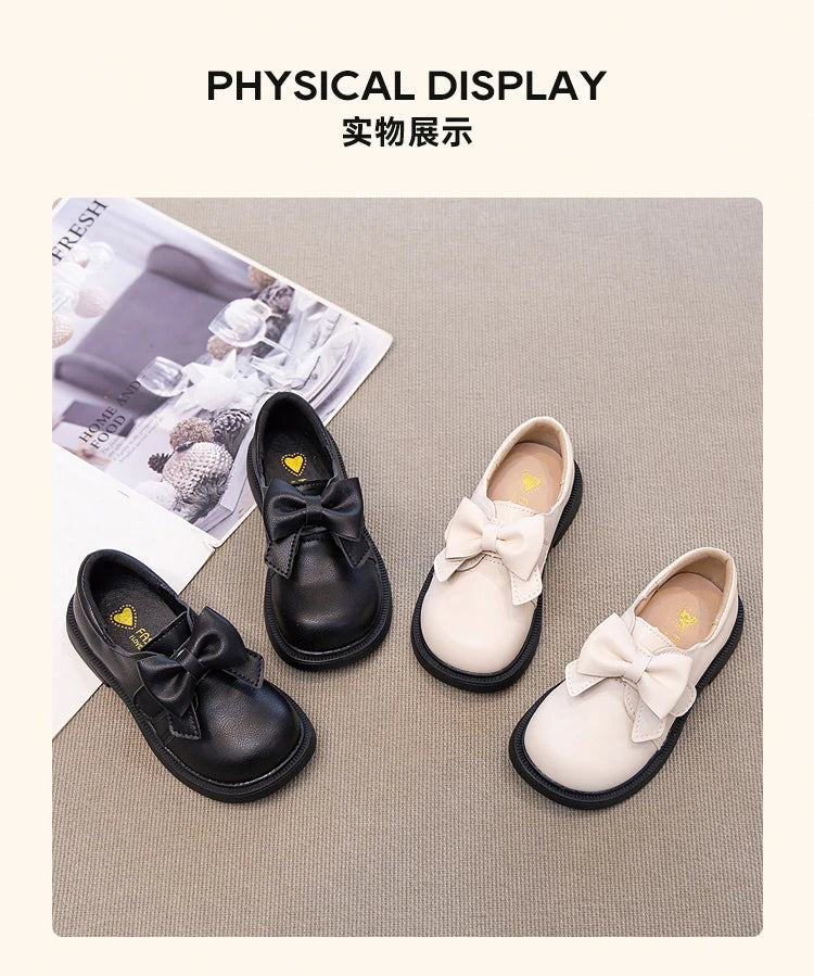 Girls' Bow Design Bonded Leather Flat Casual Shoes