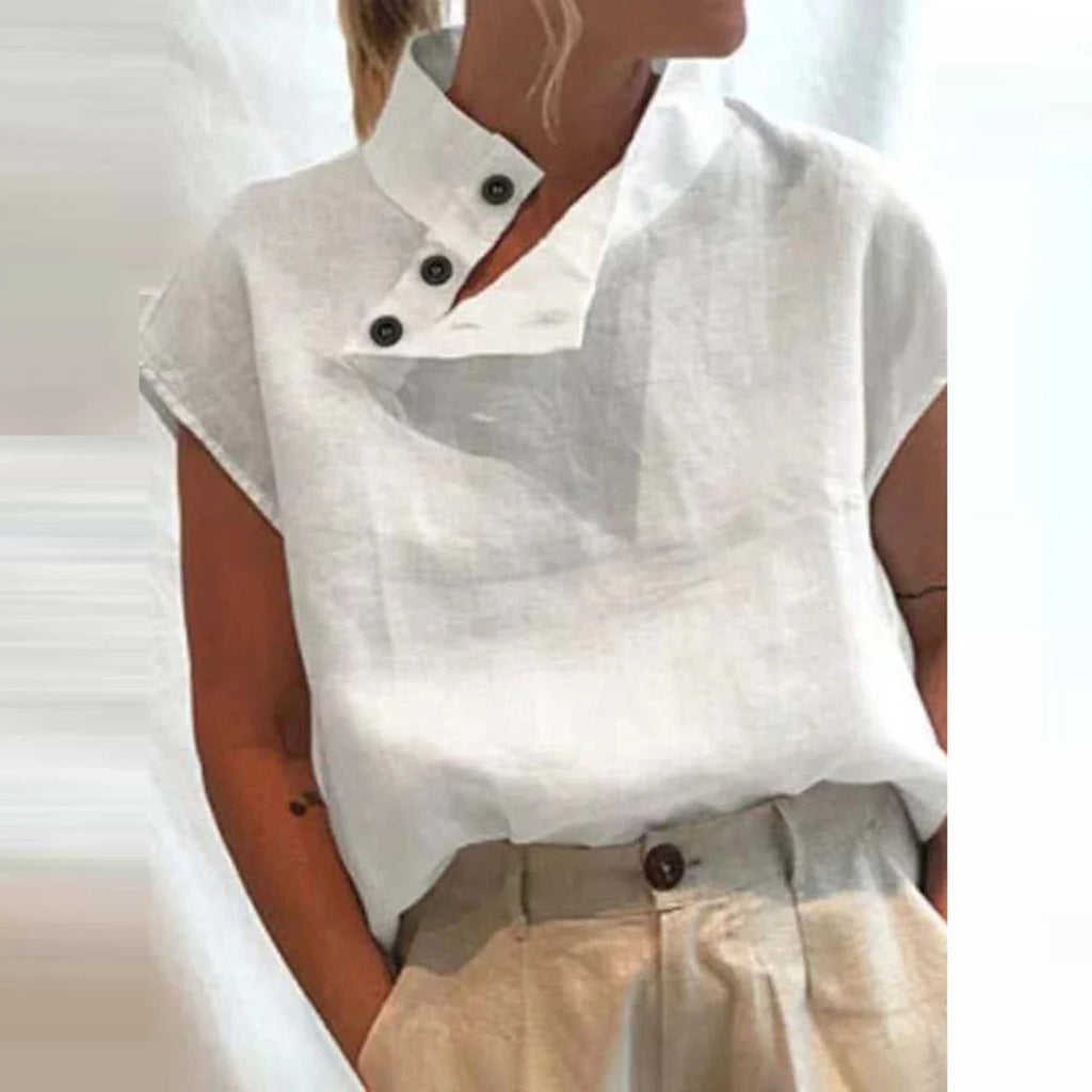 Women's Cotton Linen Stand Collar Blouse