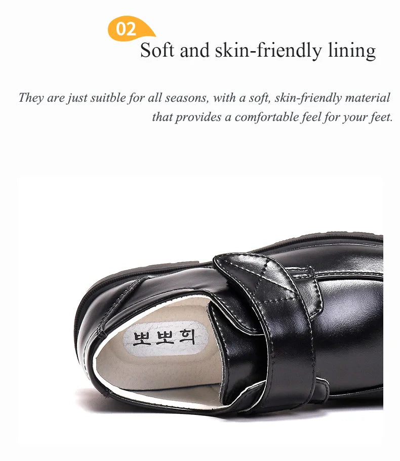 Kids' Black PU Leather School Shoes
