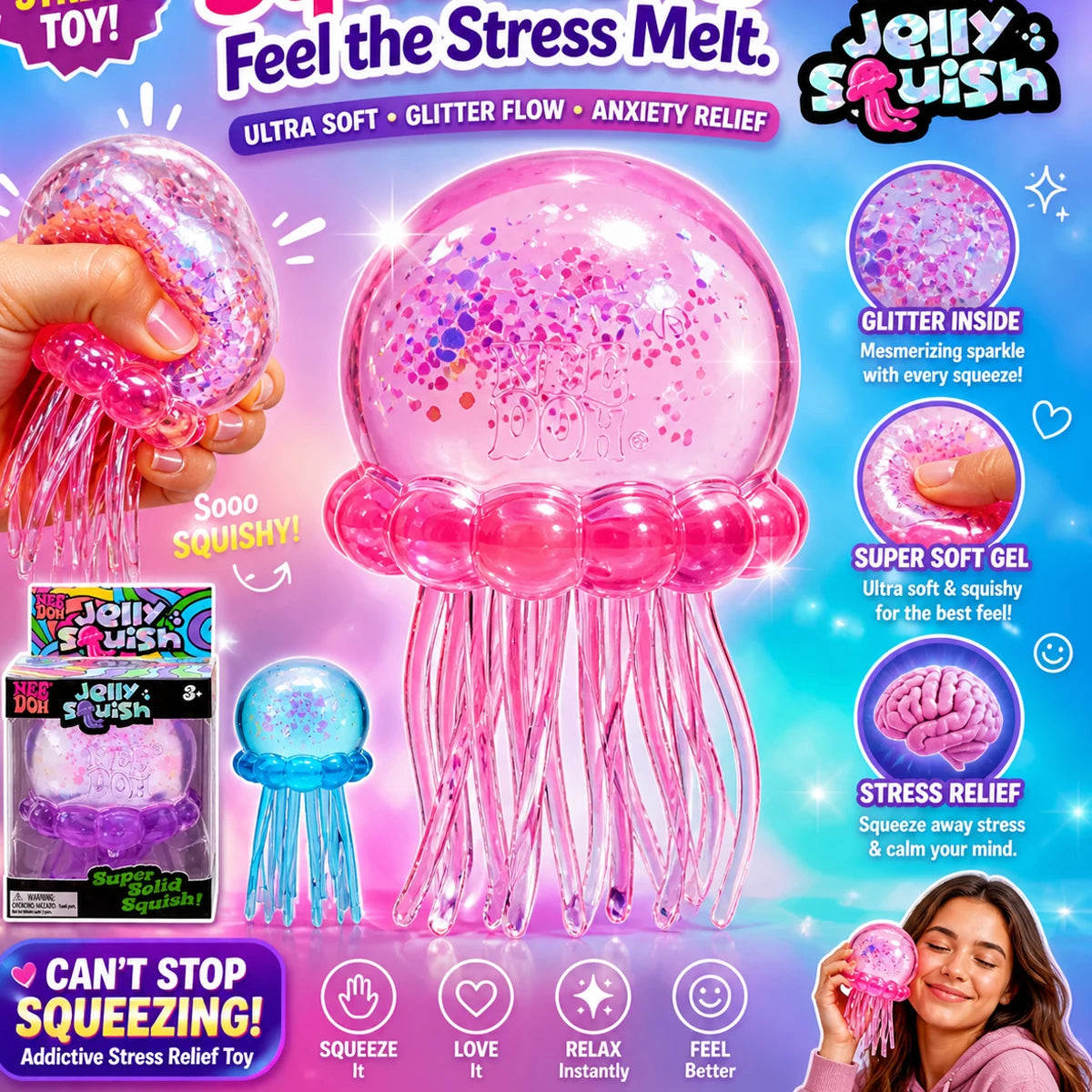 Schylling Needoh Pizza Sensory Fidget Cube | Squishy Stress Relief Anti-Anxiety Squeeze Toy for ADHD