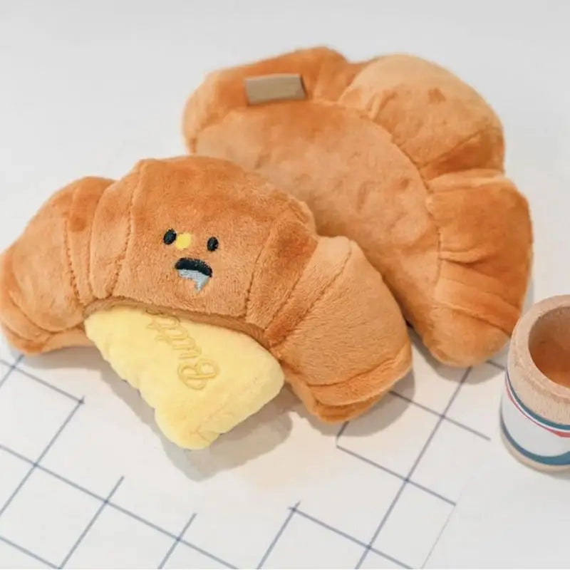 Dog Chew Toy Croissant Bread Squeaking Sound Plush Toy Pets Exercise Supplies