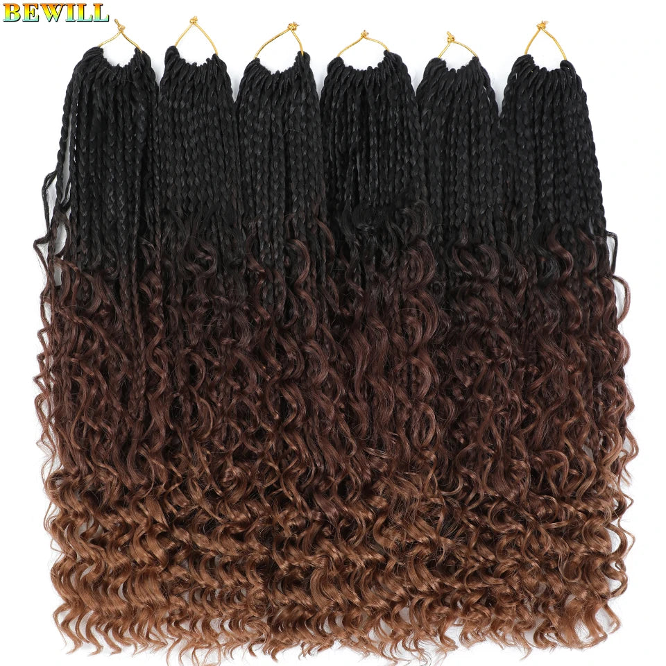 Goddess Box Braids Crochet Hair 14 18 24 Inch Bohemian Hippie Box Braids With Curly Ends Synthetic Braiding Hair for Black Women
