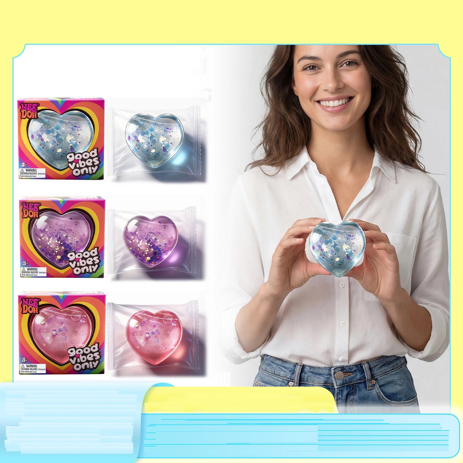 Needoh Heart Shape Squishy Stress Relief Toy | Soft & Portable Palm Fidget