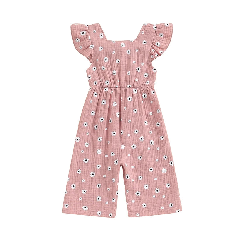 Baby Girls Floral Print Backless Bowknot Cotton Romper