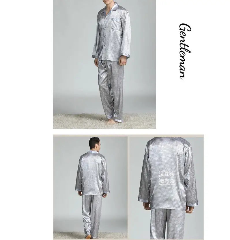 2026Men's Spring Summer Pajamas Sets Long Sleeve Tops&Pants Two-pieces Satin Home Clothes Male Ice Silk Printed Lounge Nightwear