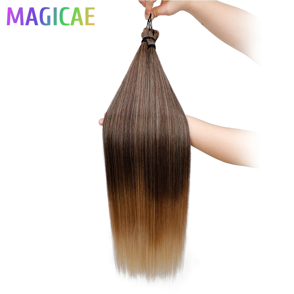 Braids Crochet 3Pcs 28Inches 300grams Synthetic Straight Bundles Orange Highlight Brown Braiding Hair Ombre Blond Gray White 60#