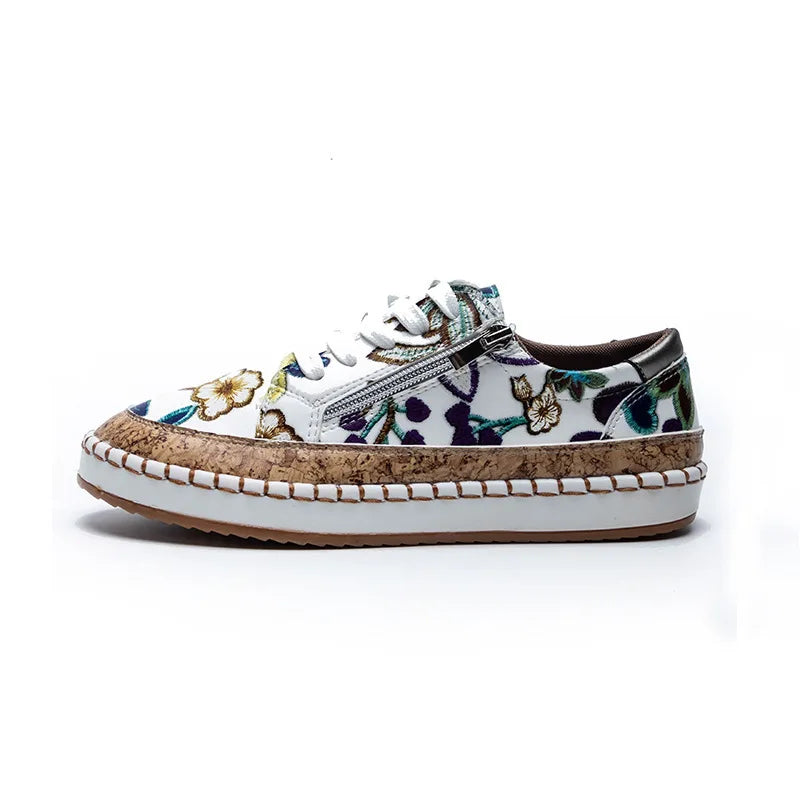 Women's Floral Printed Lace-Up Flat Sneakers
