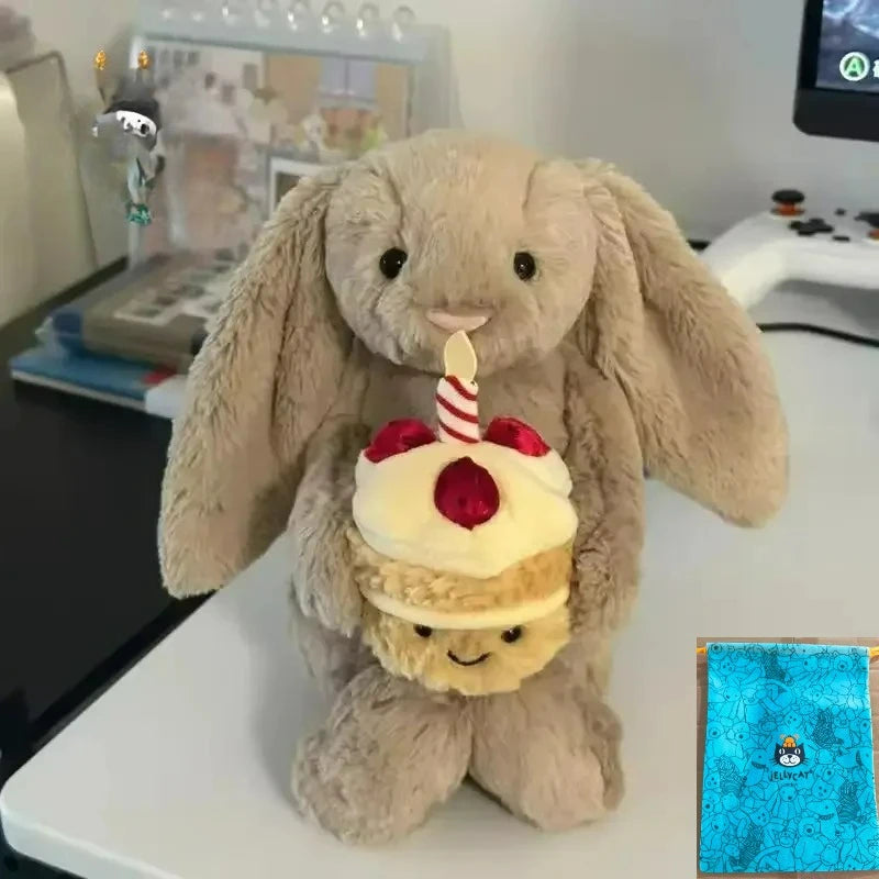 JC Shy Bonnie Rabbit Plush Doll | 31cm Soft Toy Holding Birthday Cake — Kids Holiday Gift