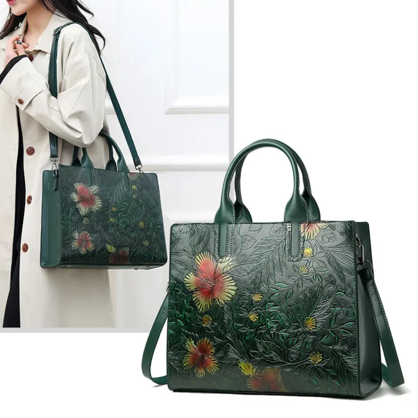 Women's Embossed Floral PU Shoulder Bag