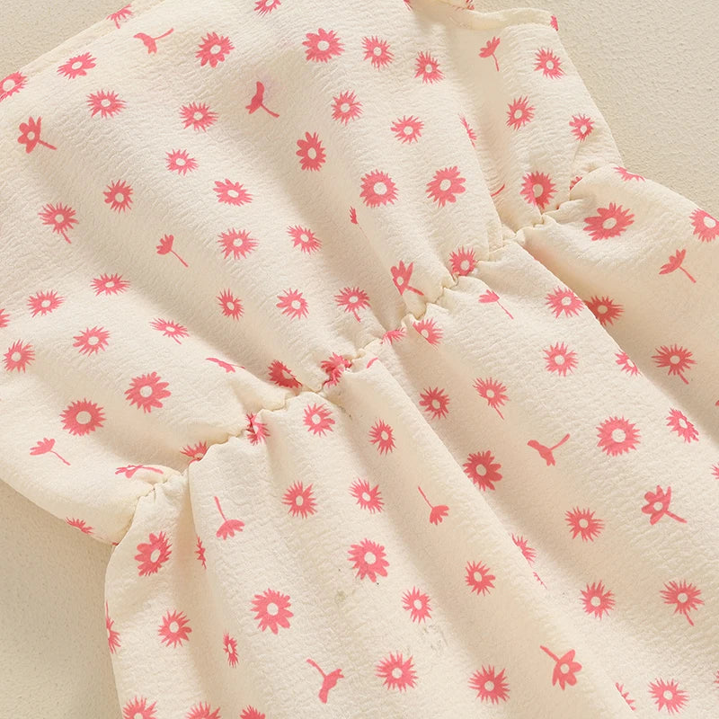 Baby Girls Floral Print Backless Bowknot Cotton Romper