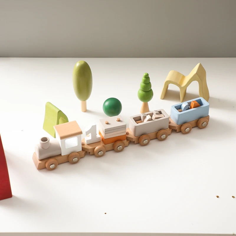 Wooden Train Birthday Toy Montessori Toys Baby Educational Toys Wooden Trolley Number Of Wood Baby's Toys Baby Learning Toys