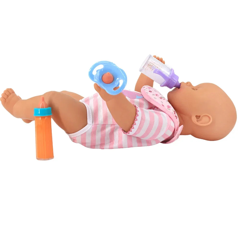 Baby Doll Feeding Bottle Set | 2 Bottles & Toy Pacifier | Doll Accessories | Pink & Blue