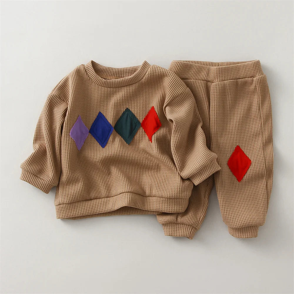 Baby Boy Waffle Cotton Long Sleeve Top & Pants 2-Piece Set