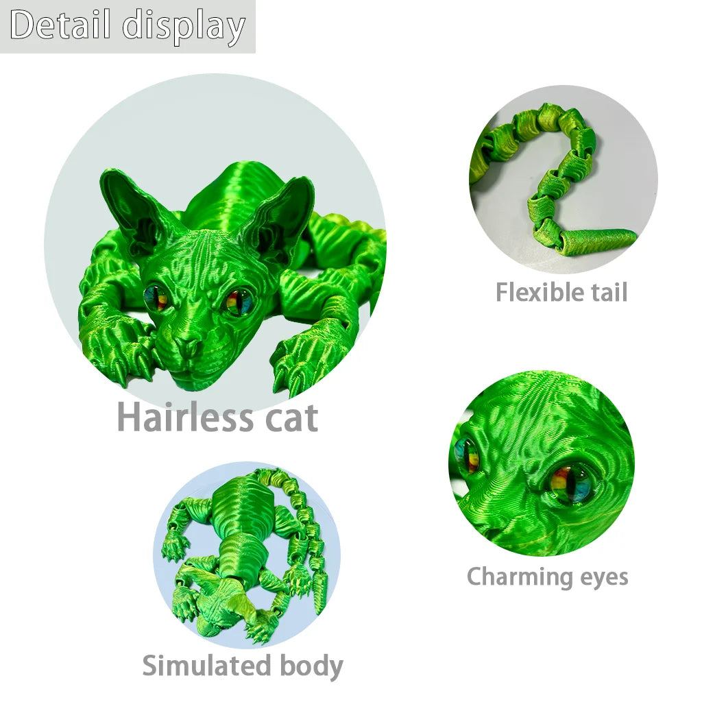6-Pack 3D Printed Hairless Cat Statues | Flexible Colorful Animal Figures | Home & Office Decor