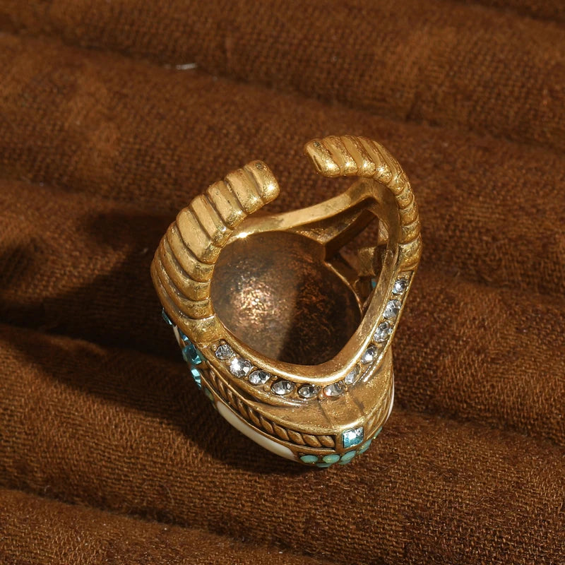 Vintage Oval Sea Blue Crystal Rings Natural Stone White For Woman 18k Real Gold Plated Luxury Antique Jewelry High Quality 2026