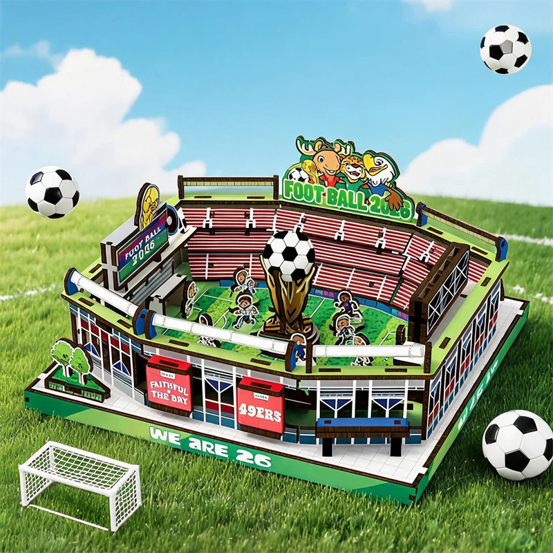 Football Stadium 3D Wooden Puzzle – DIY Assembly Model with Removable Scoreboard