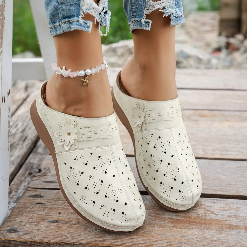Women's Metal Accent PU Slip-On Mule Flats