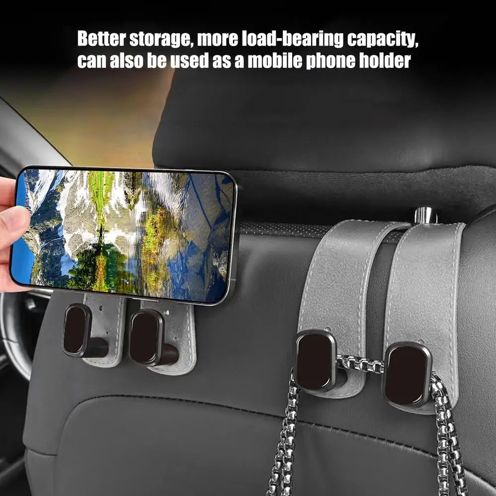 PU Leather Car Purse Hook & Headrest Hanger Organizer